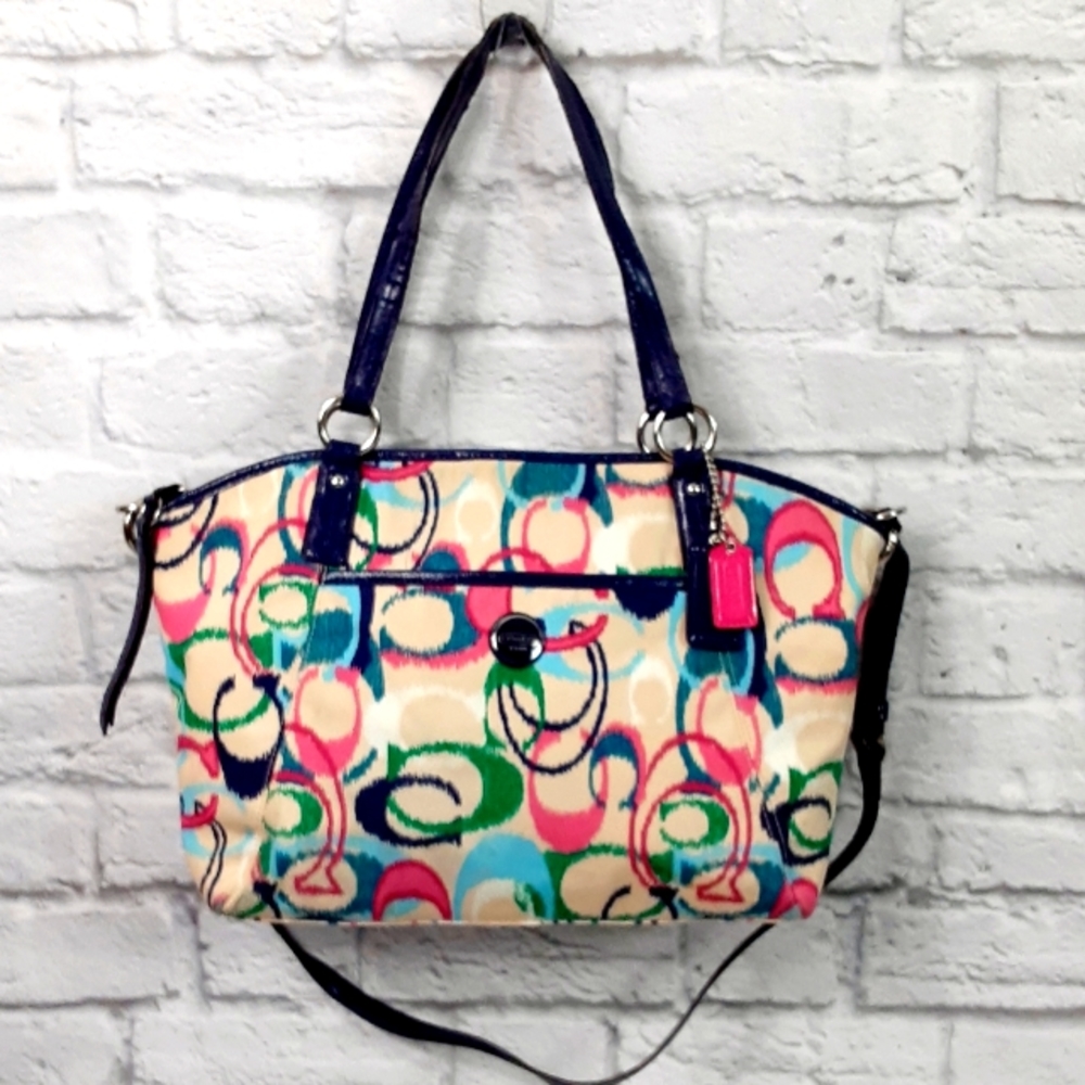 Coach Multi Color Print Logo Canvas And Leather S… - image 1